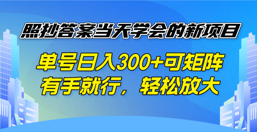 照抄答案当天学会的新项目，单号日入300 +可矩阵，有手就行，轻松放大-时光资源网