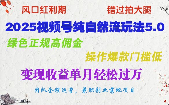 2025视频号纯自然流玩法5.0，绿色正规高佣金，操作爆款门槛低，变现收益单月轻松过万-时光资源网