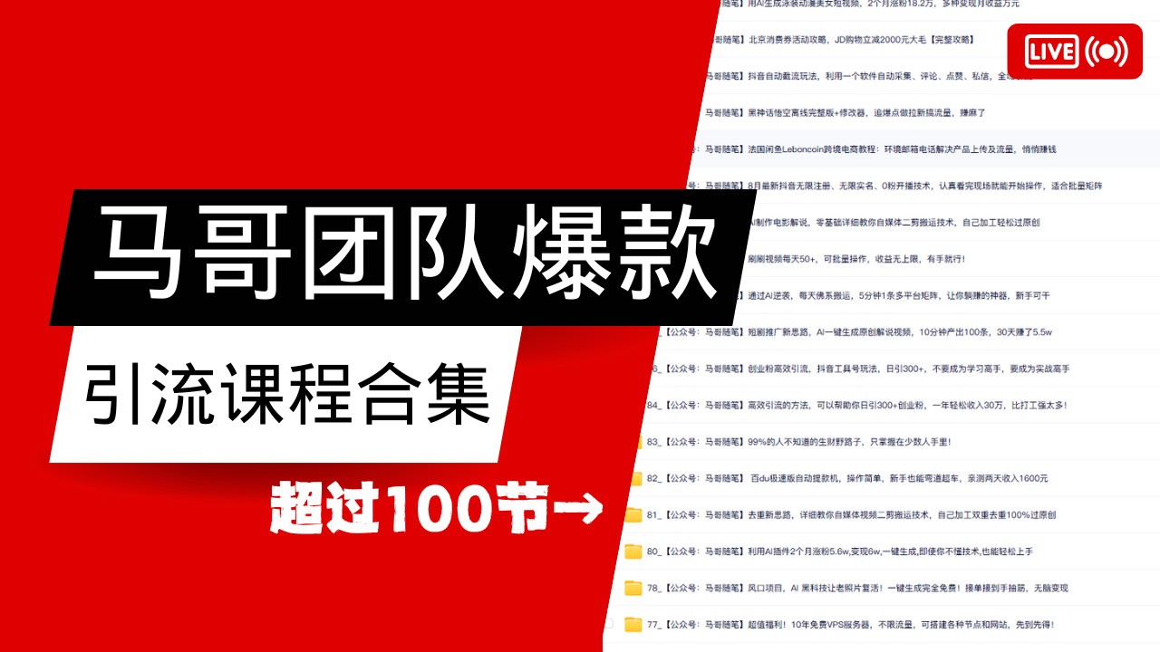 马哥团队【122节】最全项目爆款引流课程合集【持续更新】-时光资源网