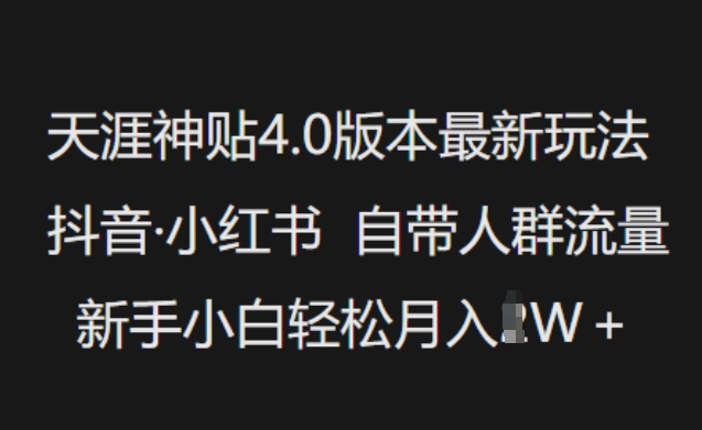天涯神贴4.0版本最新玩法，抖音·小红书自带人群流量，新手小白轻松月入过W-时光资源网