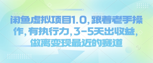 闲鱼虚拟项目1.0，跟着老手操作，有执行力，3-5天出收益，做离变现最近的赛道-时光资源网