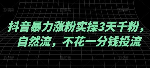 抖音暴力涨粉实操3天千粉，自然流，不花一分钱投流，实操经验分享-时光资源网