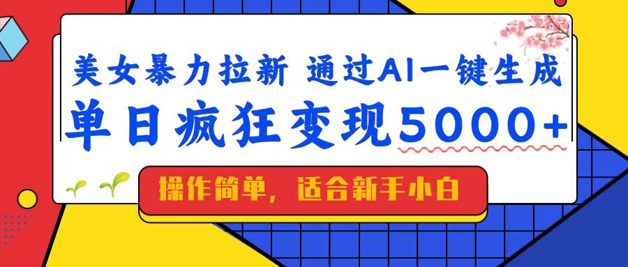 美女暴力拉新，通过AI一键生成，单日疯狂变现5000+，纯小白一学就会！-时光资源网