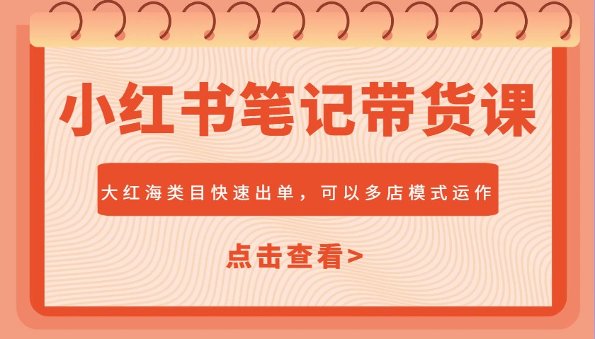 小红书笔记带货课，大红海类目快速出单，市场大，可以多店模式运作-时光资源网
