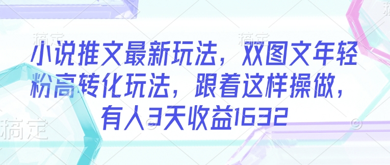 小说推文最新玩法，双图文年轻粉高转化玩法，跟着这样操做，有人3天收益1632-时光资源网