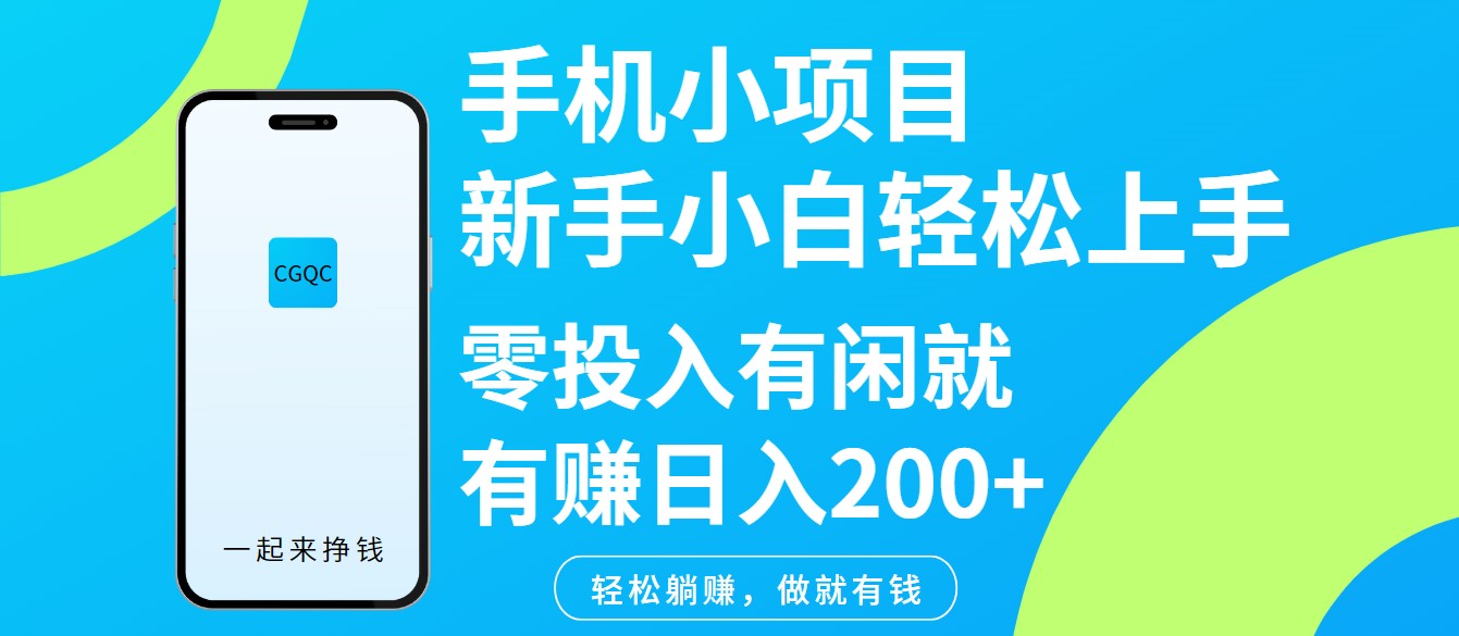手机小项目新手小白轻松上手零投入有闲就有赚日入200+-时光资源网