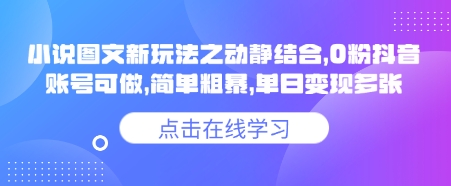 小说推文图文新玩法之动静结合，0粉抖音账号可做，简单粗暴，单日变现多张-时光资源网
