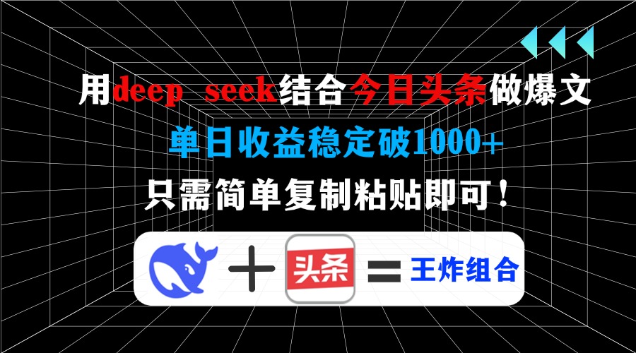 用deep seek结合今日头条做爆文，单日收益稳定破1000+，只需简单复制粘…-时光资源网