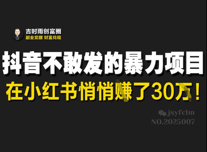抖音不敢发的暴利项目，在小红书悄悄挣了30W-时光资源网