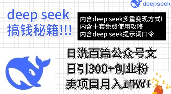用DeepSeek日洗百篇公众号文章，轻松日引300+创业粉，卖项目月入1w+-时光资源网