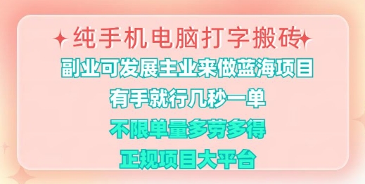纯手机电脑打字搬砖，有手就行，几秒一单，多劳多得，正规项目大平台【揭秘】-时光资源网