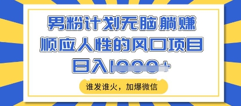 男粉计划无脑躺Z，顺应人性的风口项目，谁发谁火，加爆微信，日入多张【揭秘】-时光资源网